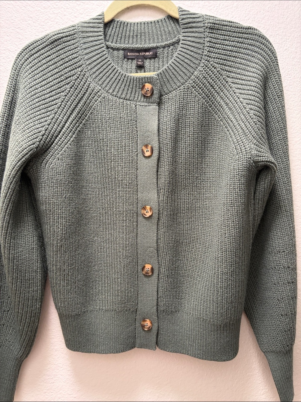 Banana Republic Sage Green Ribbed-Knit Button Cardigan